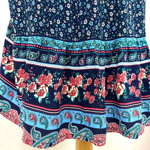 KINDRED Navy Floral Peasant Dress Smocked Ruffle Bohemian Womens Plus 2x Prairie - Picture 3 of 8